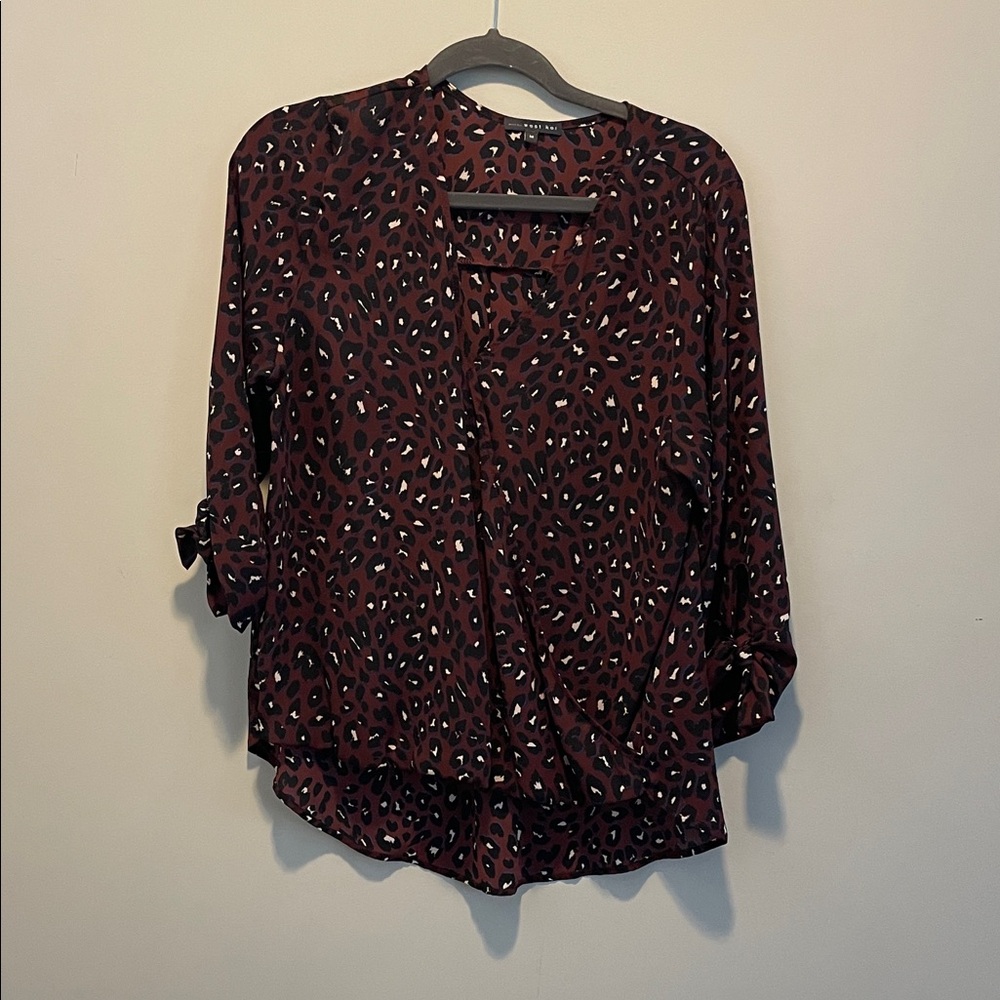 West Kei Burgundy Leopard Print Blouse